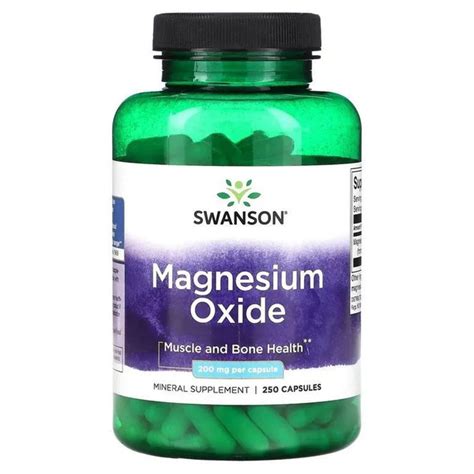 Магний оксид 200 мг 250 caps, Swanson Magnesium Oxide, Укрепляет мышцы ...