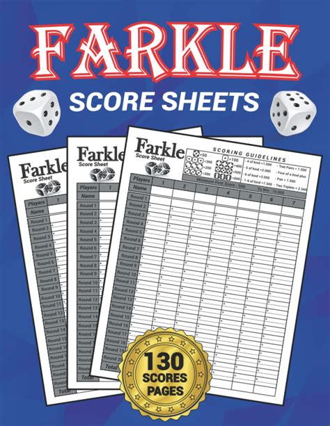 Farkle Score Sheets Large Cards For Scorekeeping Score Pads With