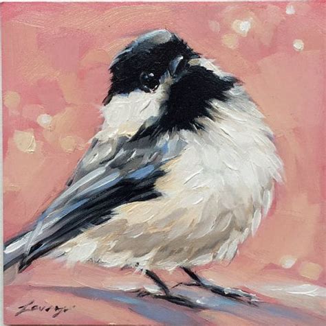 Chickadee Painting 4x4 Original Impressionistic Oil Painting Of A