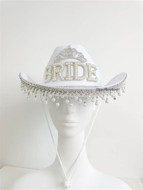 Bride Pearl Cowgirl Hat Bride Cowboy Hat Nashville Bachelorette Hat Bridal Cowgirl Hat White