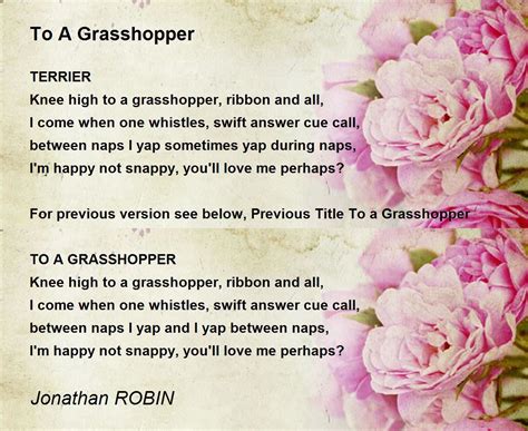 To A Grasshopper To A Grasshopper Poem By Jonathan Robin