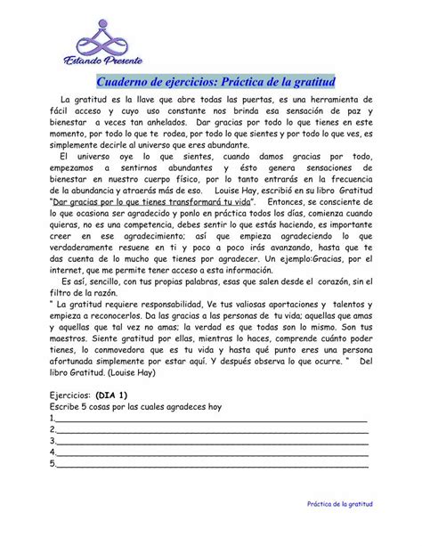 PDF Cuaderno de ejercicios Práctica de la gratitud libro