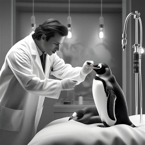 A Penguin In A Medical Gown Performs Aspiration On A Naked W By