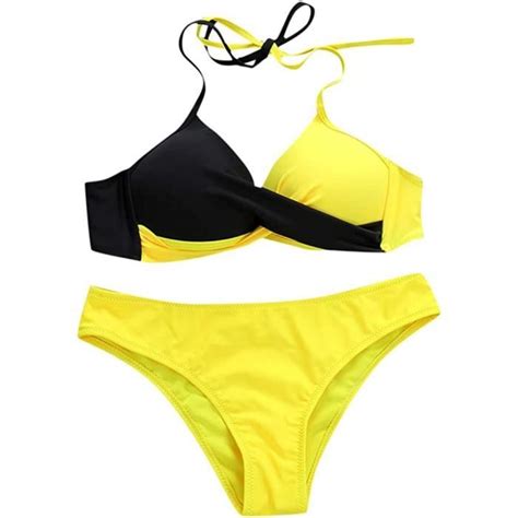 Maillot De Bain Bikini Adolescente Les Femmes Impriment Bikini Push Set Soild Haut Maillot De