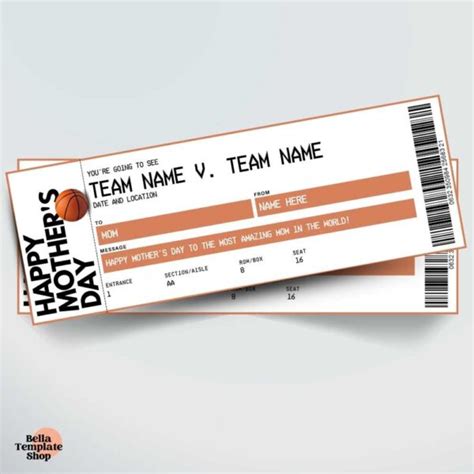 Mother S Day Basketball Ticket Template Bella Template Shop