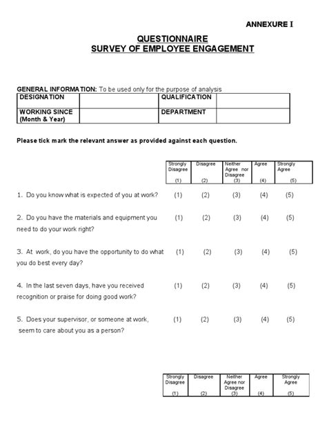 I Questionnaire Survey Of Employee Engagement | Business | Cognition ...