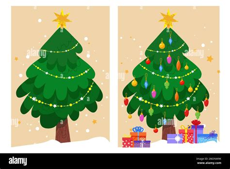 Christmas Tree Before And After Decoration Decoration Balls Bow And