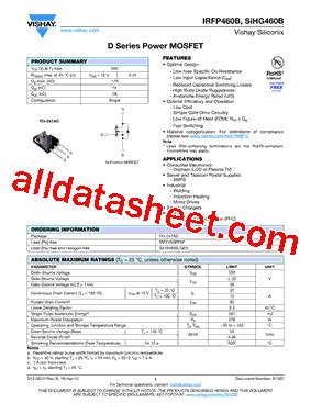 Irfp Bpbf Datasheet Pdf Vishay Siliconix