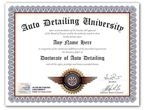 Personalized Auto Detailing Certificate Funny Gag T