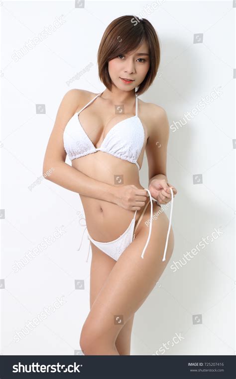 Beautiful Asian Woman White Bikini Studio Stock Photo 725207416 Shutterstock