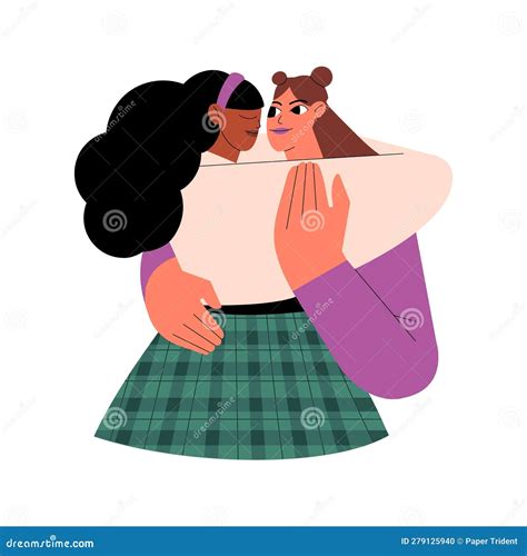 Interracial Lesbian Couple Hugging Young Women The Lgbt Community And