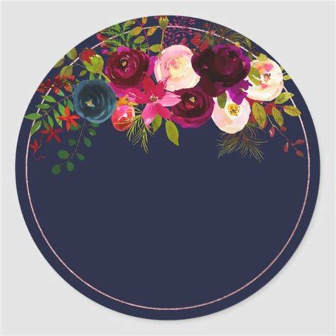 Burgundy Blush Navy Flowersthank Youdiy Bckgrnd Classic Round Sticker