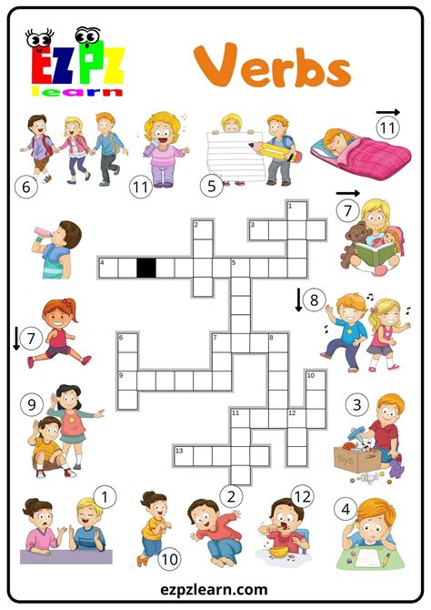 Crossword Puzzle Easy Level Verbs Of Action Crossword Puzzle Worksheet