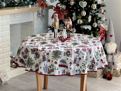 Custom Round Christmas Tablecloth, Winter Ornaments Tablecloth, Tapestry Table Cover, Tovaglie ...