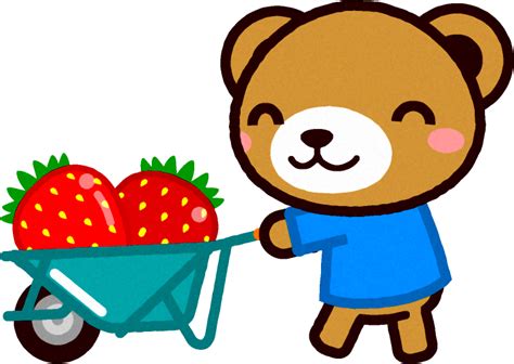 苺を運ぶクマのイラスト｜5月｜季節｜かわいいフリー素材、素材のプチッチ