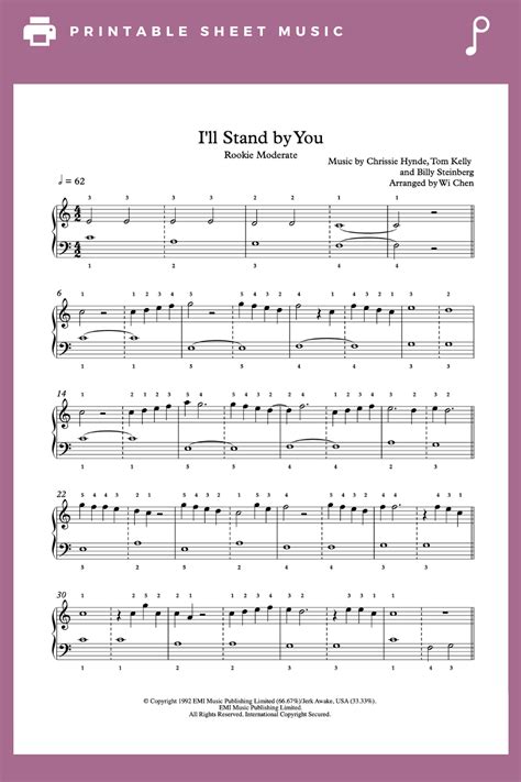 Ill Stand By You By The Pretenders Piano Sheet Music Rookie Level