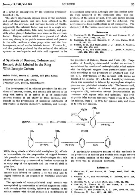 A Synthesis Of Benzene Toluene And Benzoic Acid Labeled In The Ring