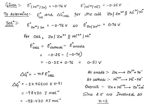 Determine The Standard Emf Of The Cell And Standard Free Energy Change