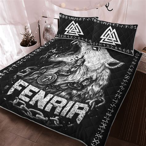 Viking Quilt Set Fenrir Wolf And Valknut Luvingift