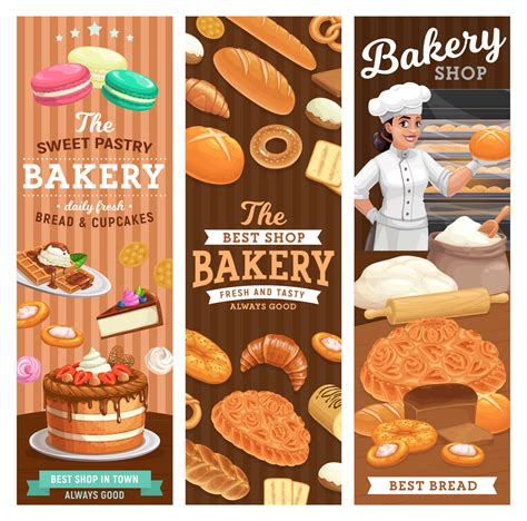 Bakery, bread and desserts vector banners 16541839 Vector Art at Vecteezy