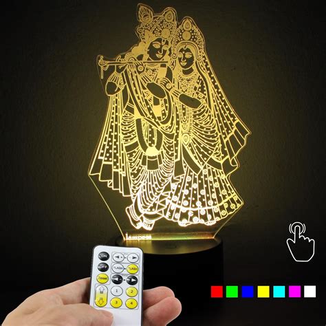 Varna Crafts 3w Radha Krishna 3d Illusion Led Lamp Red Green Blue Yellow Cyan Pink And