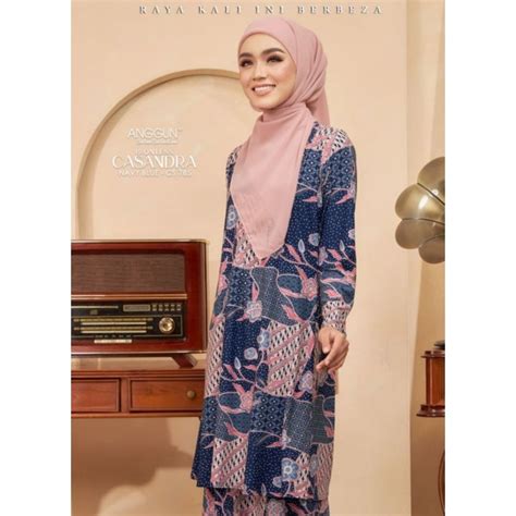 Dark Navy Blue Kurung Ironless Casandra By Anggun Cotton Collection