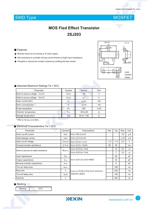 2SJ203 Guangdong Kexin Industrial Transistor Hoja De Datos Ficha