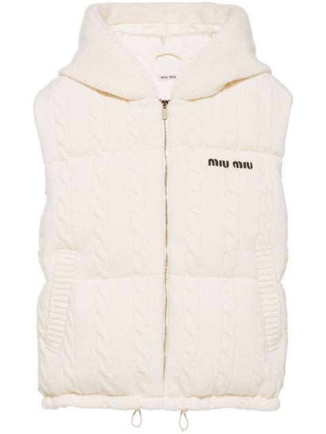 Miu Miu logo-embroidered cable-knit Padded Vest - Farfetch | Miu miu ...