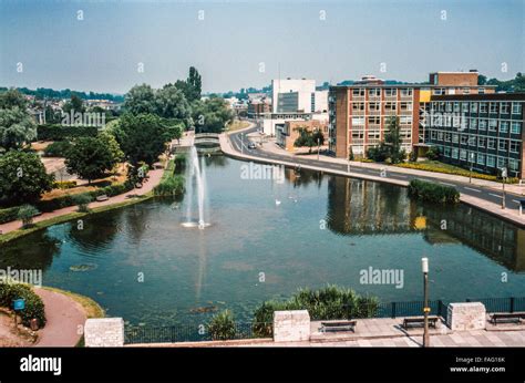 Hemel Hempstead Town View Of The Water Garden With Water Fountain On A