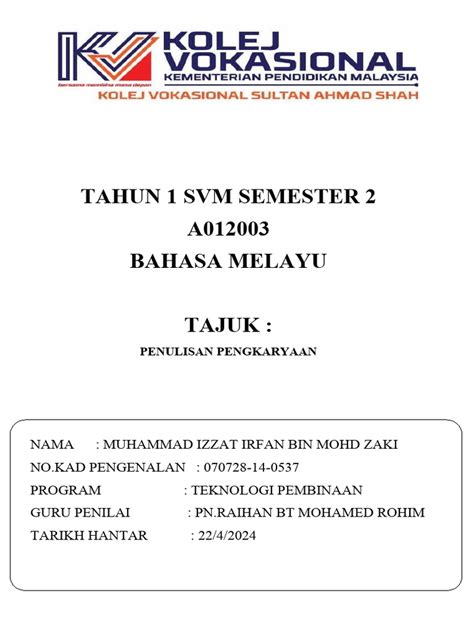 Muka Hadapan Folio Sem 1 Pdf
