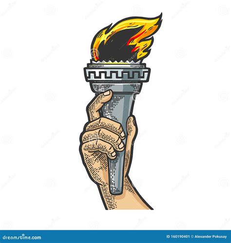 Fire Torch In Hand Sketch Engraving Vector Stock Vector Illustration