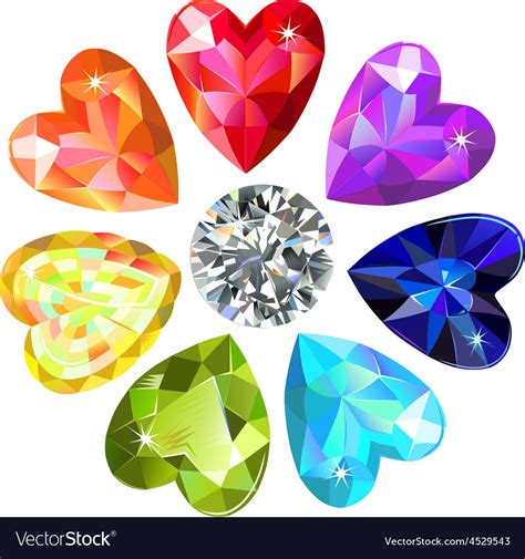 Seamless Texture Of Colored Heart Cut Gems Vector Image