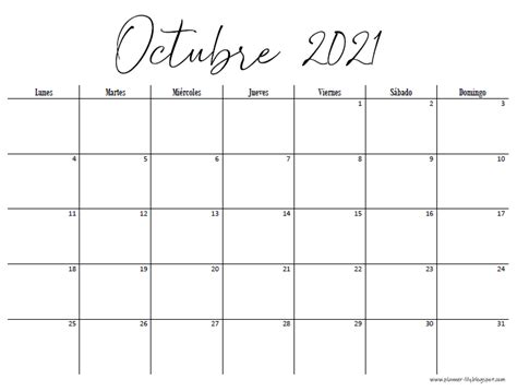 Planner Mensual Octubre Gratis Imprimible Plantilla Calendario