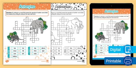 Antonym Crossword Puzzle For 2nd Grade Twinkl USA Twinkl