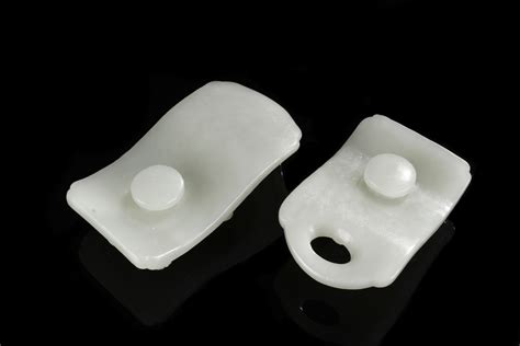 A Pair Of White Jade Chilong Belt Buckles