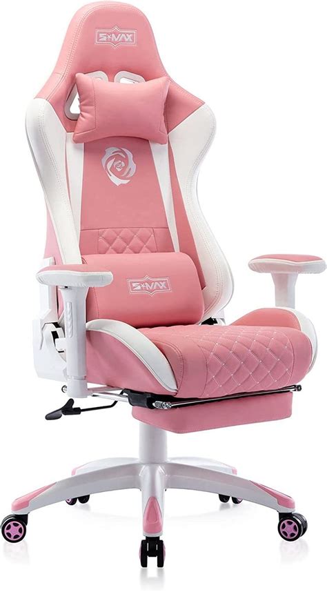 S*MAX Pink Gaming Chair with Footrest Thicken Seat Ergonomic Pink Gamer ...