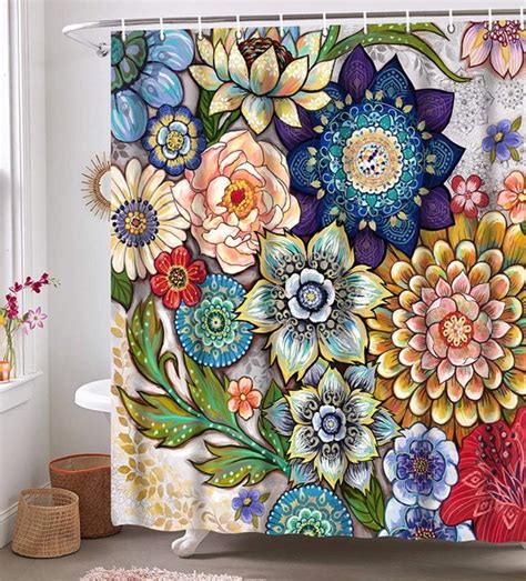 Floral Boho Shower Curtain With Hookscolorful Bohemian Etsy