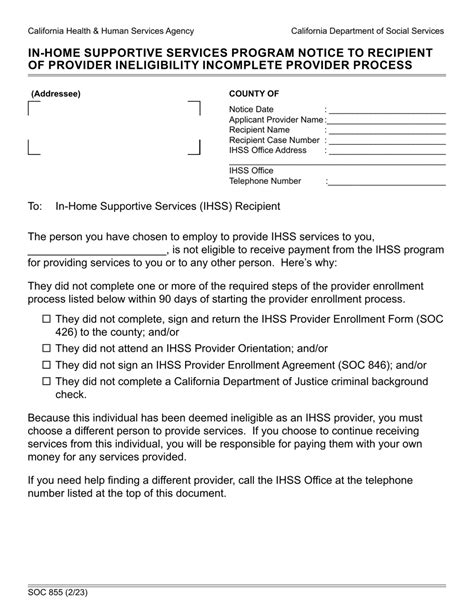 Form Soc855 Download Fillable Pdf Or Fill Online In Home Supportive Services Program Notice To