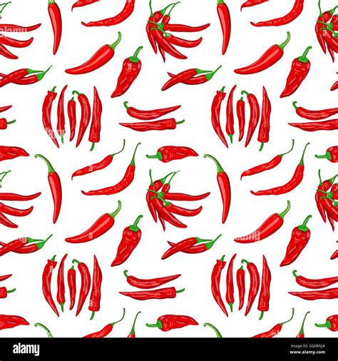 Digital Illustration Of A Seamless Pattern Of Red Hot Cayenne Pepper
