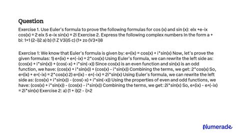 Solved Exercise Use Euler S Formula To Prove The Following Formulas