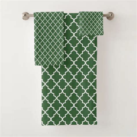 Modern Dark Green And White Quatrefoil Pattern Bath Towel Set Zazzle