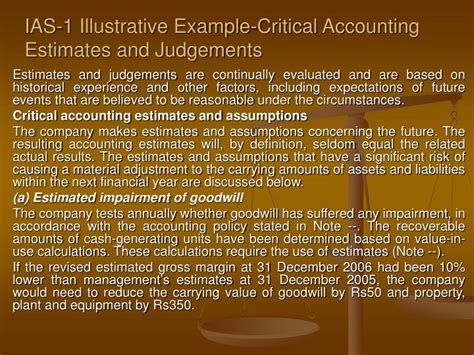 Ppt Ias 1 Illustrative Example Critical Accounting Estimates And