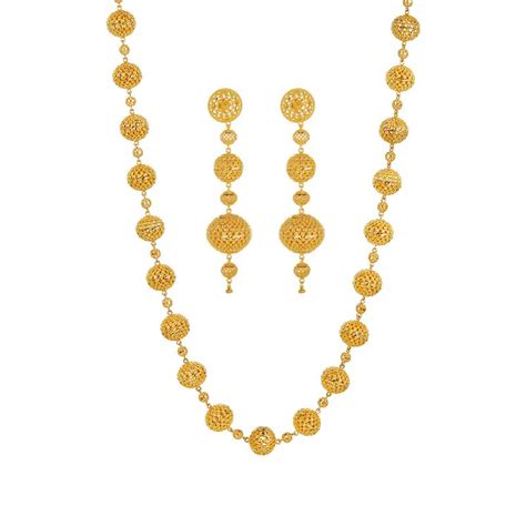 22K Gold Set of Beaded Necklace and Hanging Earrings - NS-13870