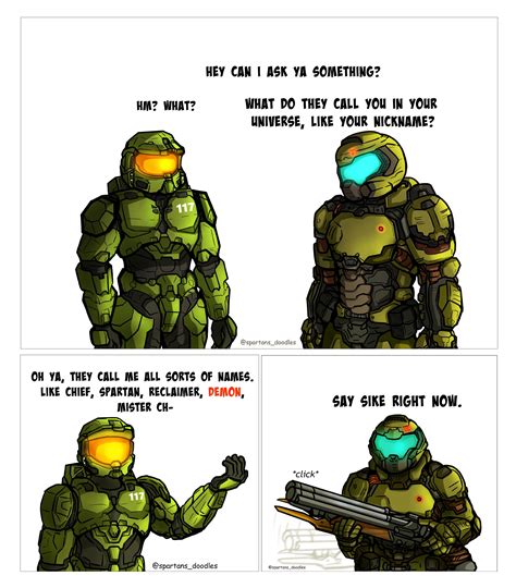 Master Chief and Doom Slayer asking the real questions. Art by ...