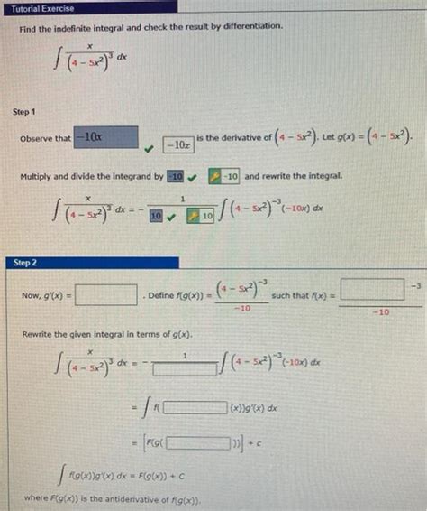 Solved Tutorial Exercise Find The Indefinite Integral And Chegg