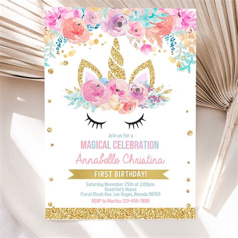 Unicorn Birthday Invitation Unicorn Invite Unicorn Birthday Party