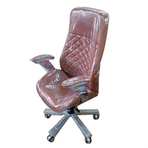 High Back Brown Leather Boss Office Revolving Chair Fixed Arm At Rs