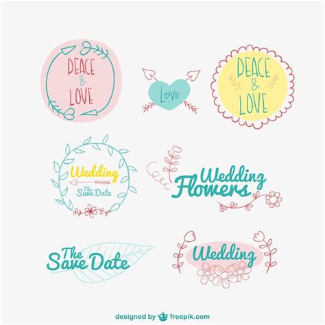 Free Vector Hand Drawn Wedding And Love Badges