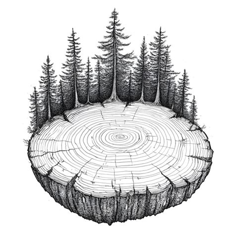 A Drawing Of A Tree Stump With A Tree Stump And A Ring Of Wood