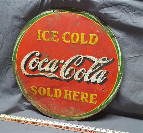 Original Antique Ice Cold Coca Cola Sold Here Coke Metal Advertising